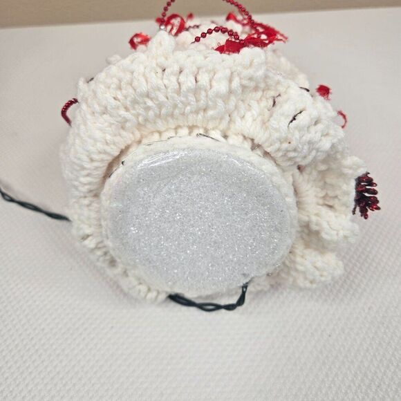 Vintage 80s Crochet Handmade White Christmas Tree Red Ribbons Ornaments Lights U - Picture 7 of 7